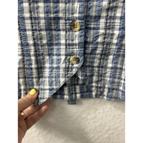 ERIKA & Co Plus Size Medium Short‎ Sleeve Button Blouse Blue/White Plaid Check - Picture 5 of 11